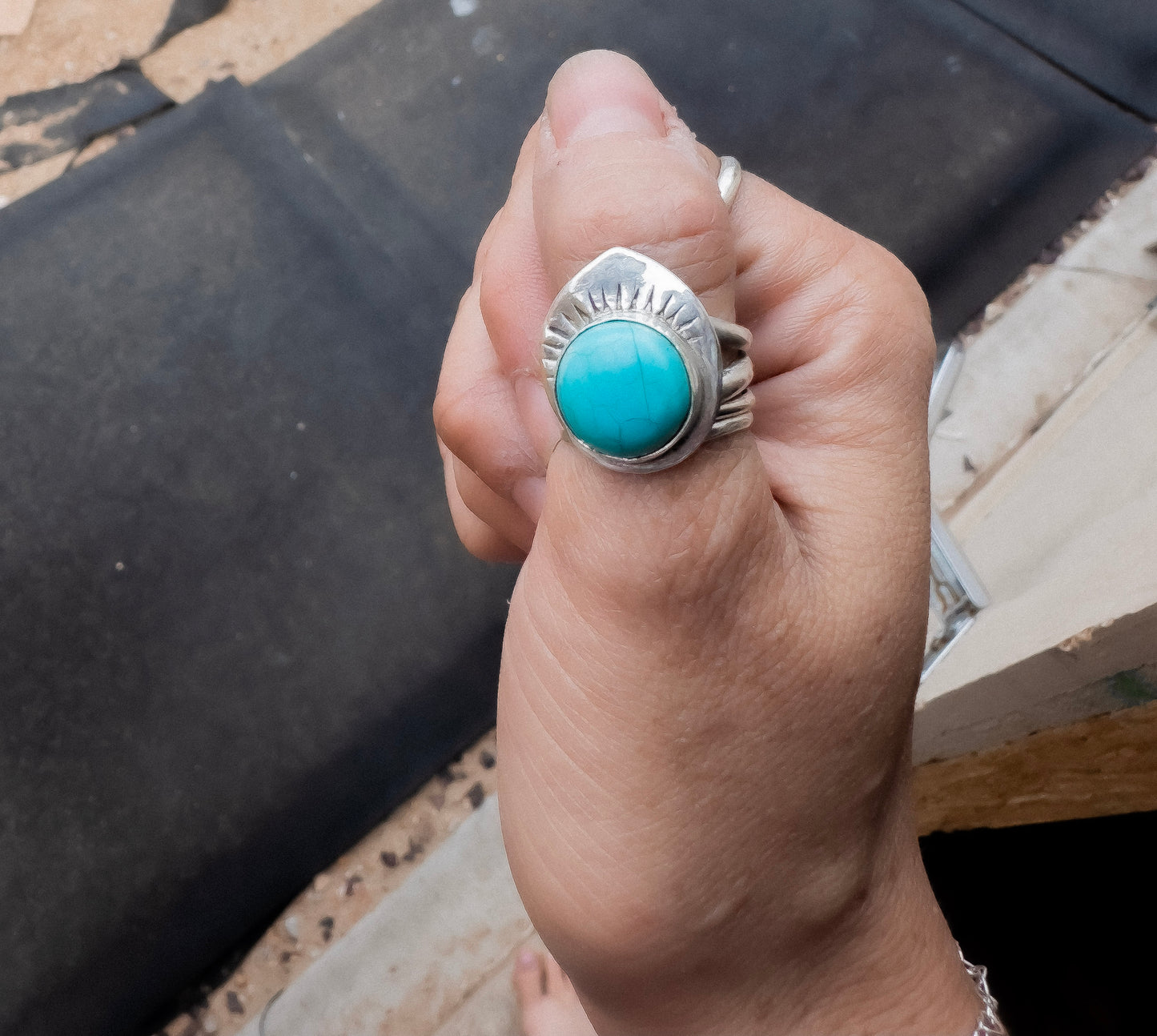 Handcrafted Teardrop Sleeping Beauty Turquoise Statement Ring | Unique Artisan Jewelry