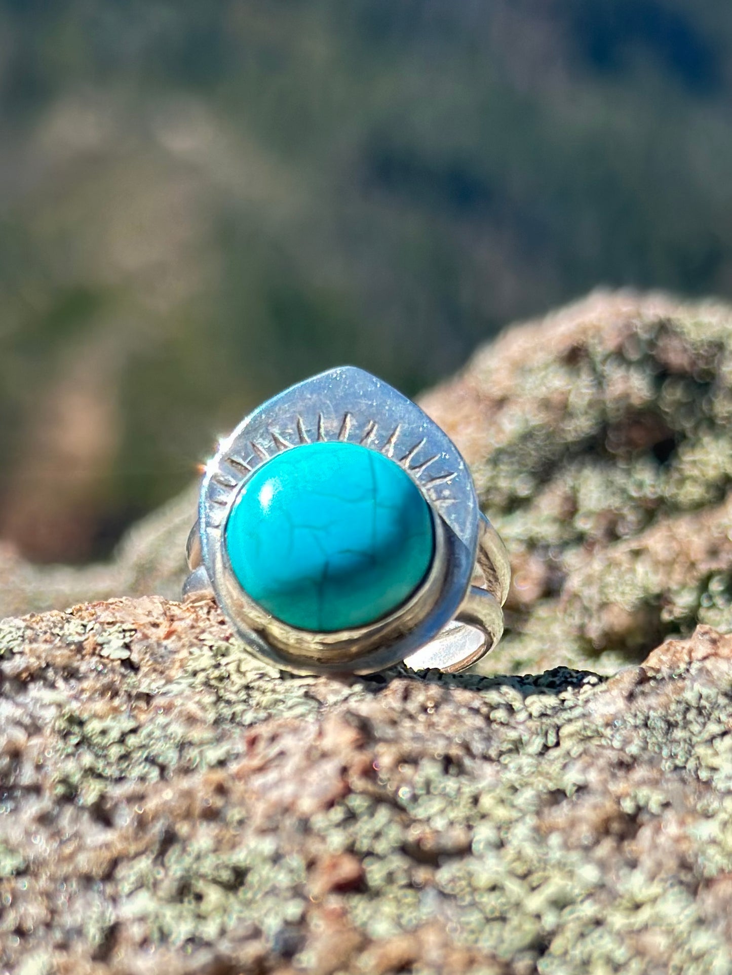 Handcrafted Teardrop Sleeping Beauty Turquoise Statement Ring | Unique Artisan Jewelry