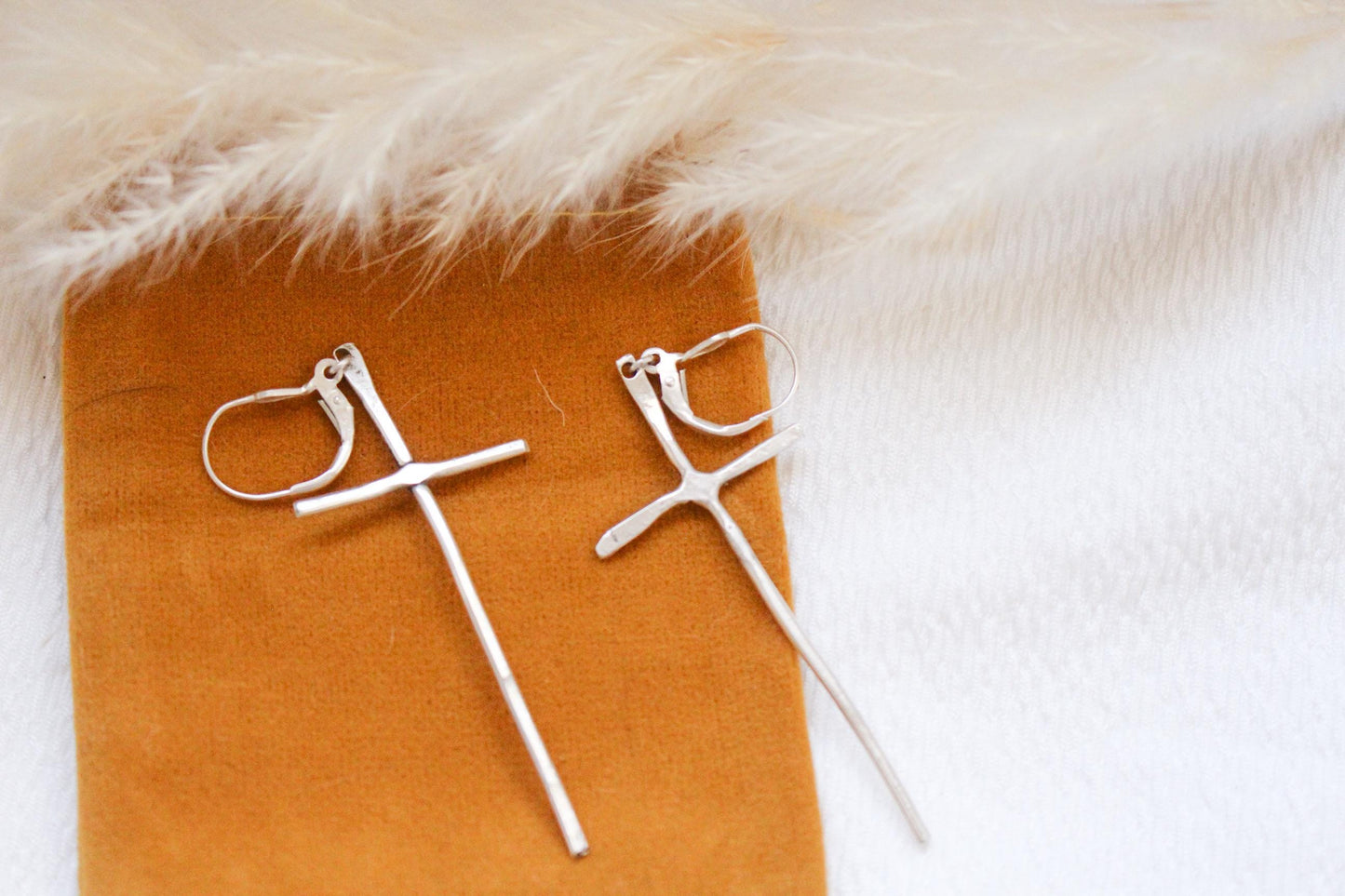 Handcrafted Sterling Silver Cross Dangle Earrings – Minimalist Christian Jewelry