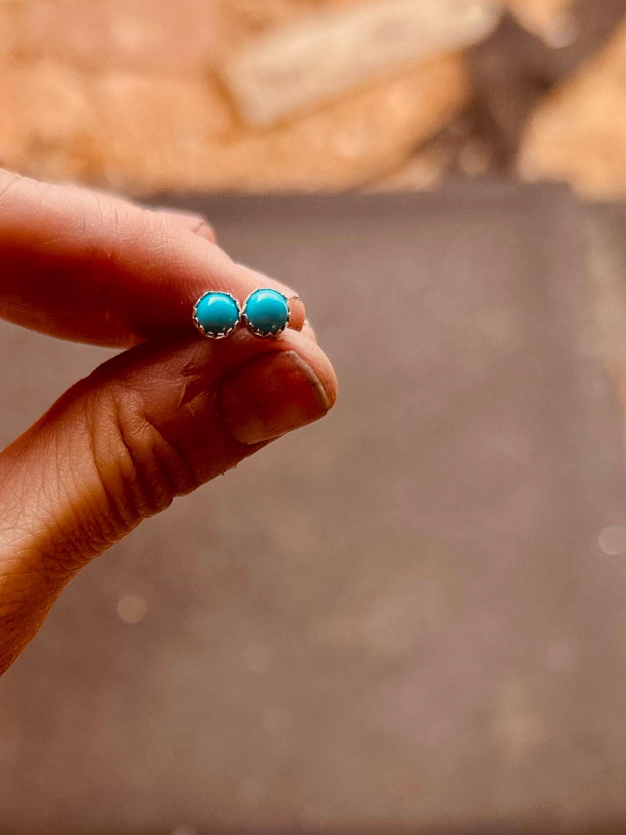 Hubei Turquoise Sterling Silver Studs | Round Turquoise Earrings | Minimalist Jewelry | Gift for Her