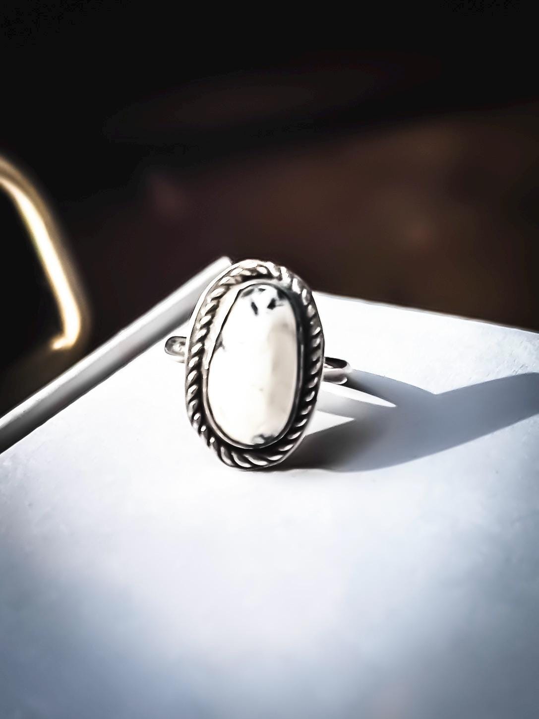 Handmade White Buffalo Statement Ring | Unique Artisan Jewelry | Custom Silver Ring