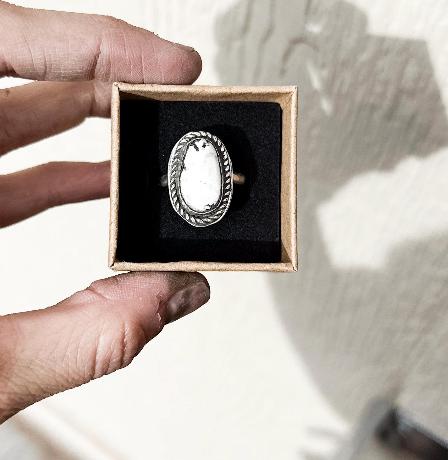 Handmade White Buffalo Statement Ring | Unique Artisan Jewelry | Custom Silver Ring