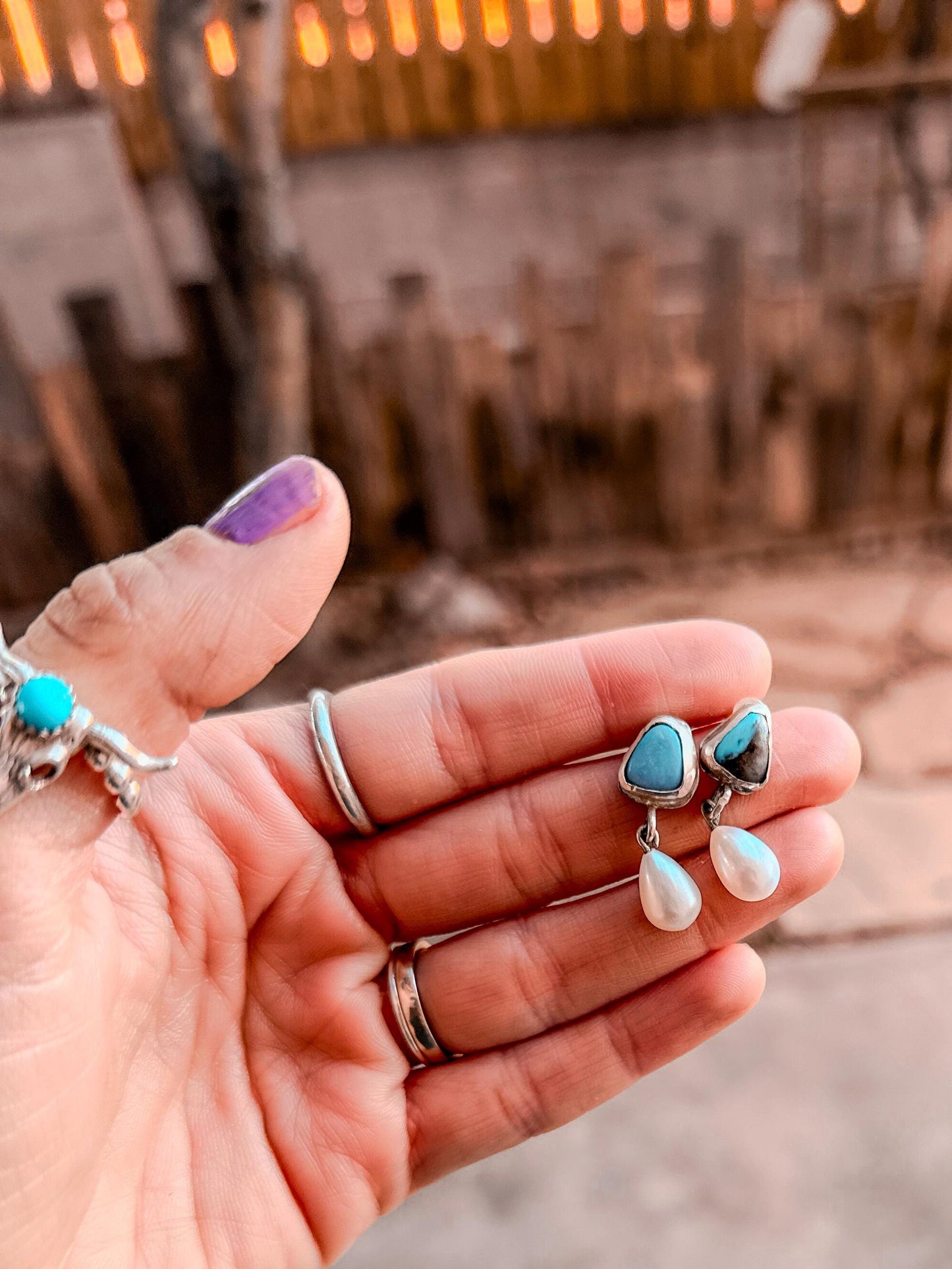 Kingman Turquoise and Pearl Sterling Silver Bridal Earrings | Handmade Wedding Jewelry | Boho Chic Earrings | Gift for Brides